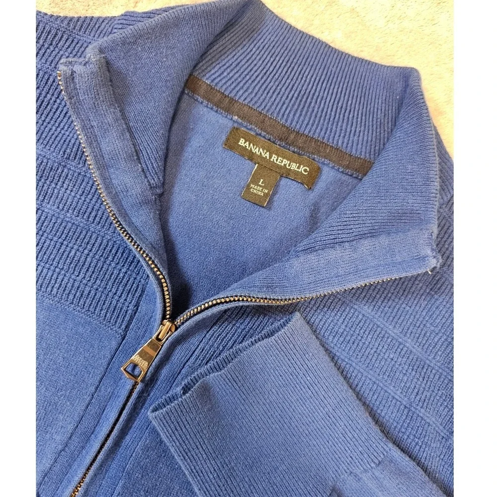 Banana Republic Mens Blue 1/4 Zip Sweater Textured Shoulder Mock Neck Pullover L